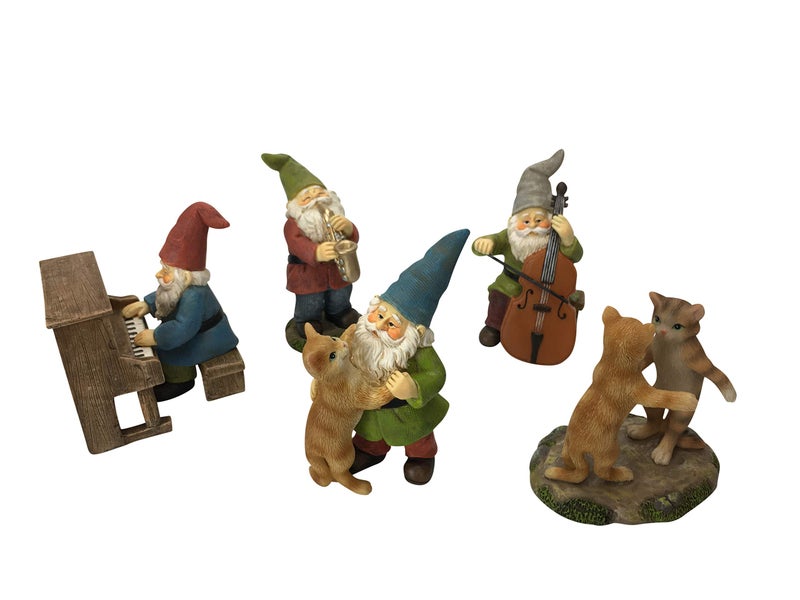 GlitZGlam Happy Miniature Gnomes and Cats Dancing Celebration! - 6-Piece Musical Garden Gnome Set for The Miniature Fairy Garden - Image 2